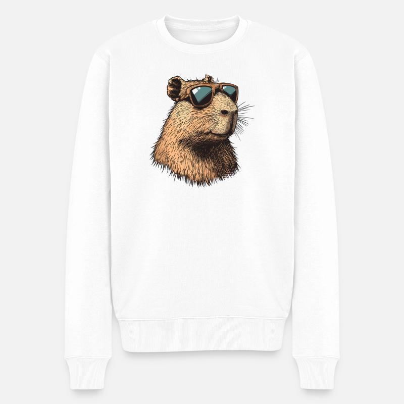 Capybara mit Sonnenbrille - Männer Premium Bio Pullover - Weiß