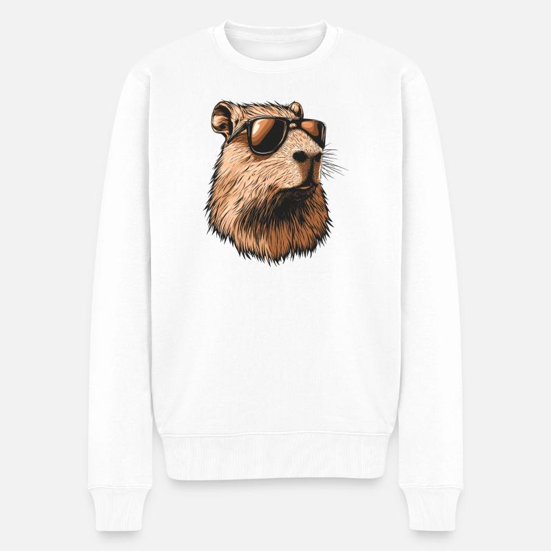 Capybara mit Sonnenbrille  - Männer Premium Bio Pullover - Weiß