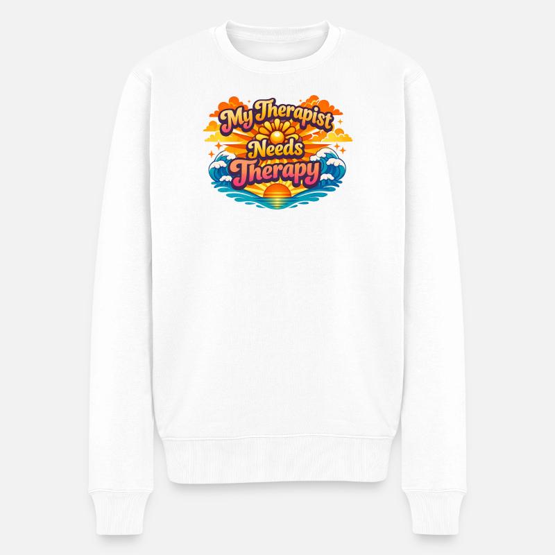 Mein Therapeut braucht Therapie - Männer Premium Bio Pullover - Weiß