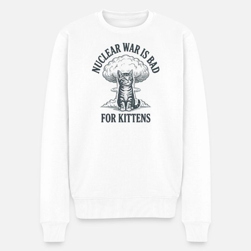 Kätzchen gegen Atomkrieg - Männer Premium Bio Pullover - Weiß
