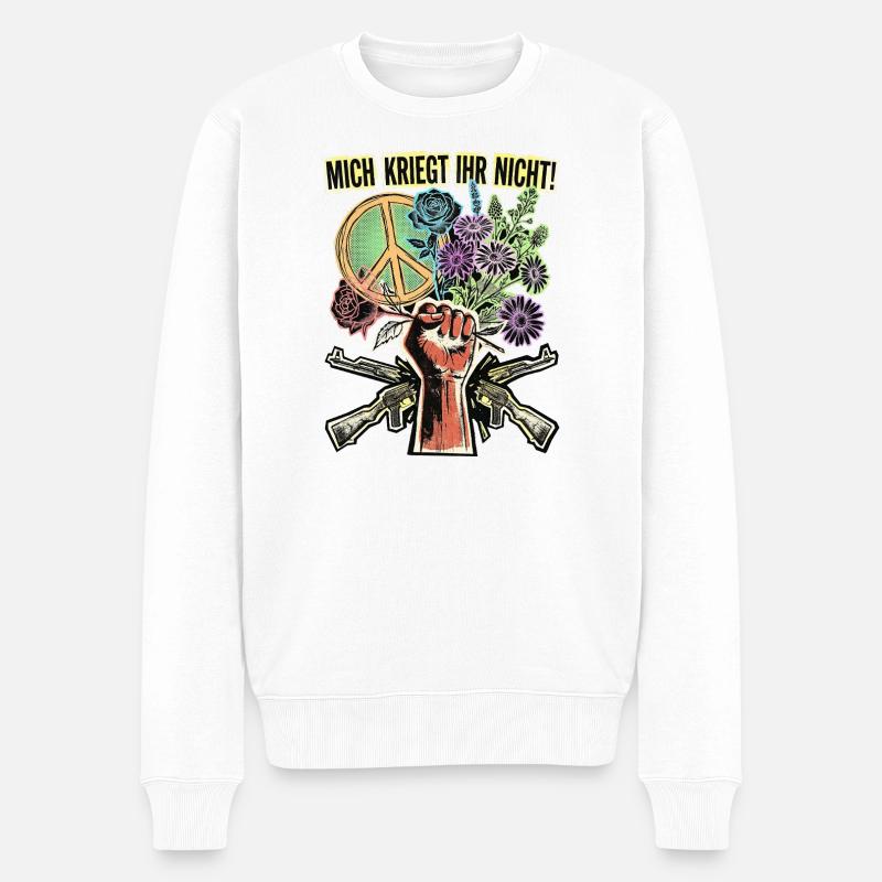 Frieden Blumen Gegen Krieg - Männer Premium Bio Pullover - Weiß