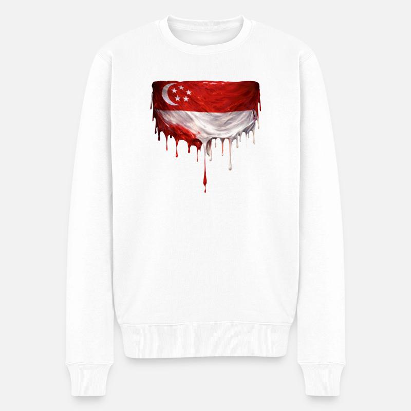 Singapur Flaggen Tropfkunst - Männer Premium Bio Pullover - Weiß