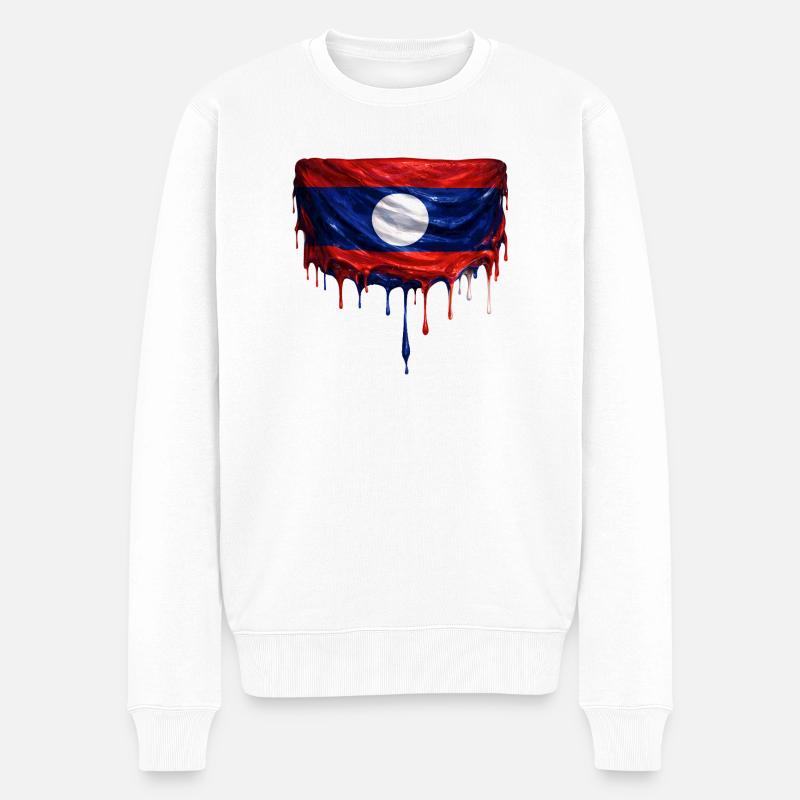 Laos Flagge bunte Farbe - Männer Premium Bio Pullover - Weiß