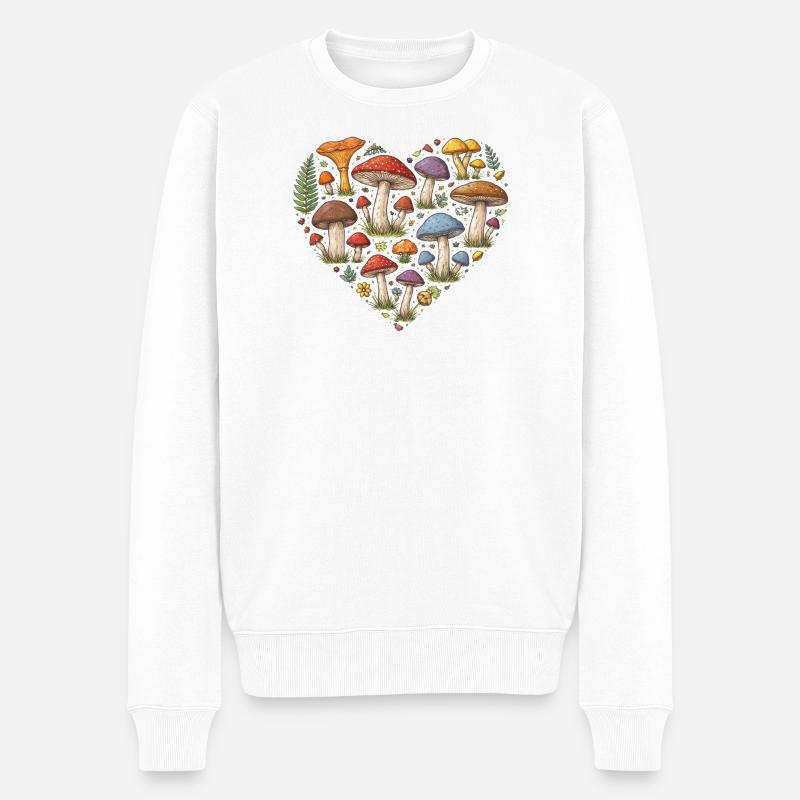 Mosaik Mushroom Heart Forest - Männer Premium Bio Pullover - Weiß