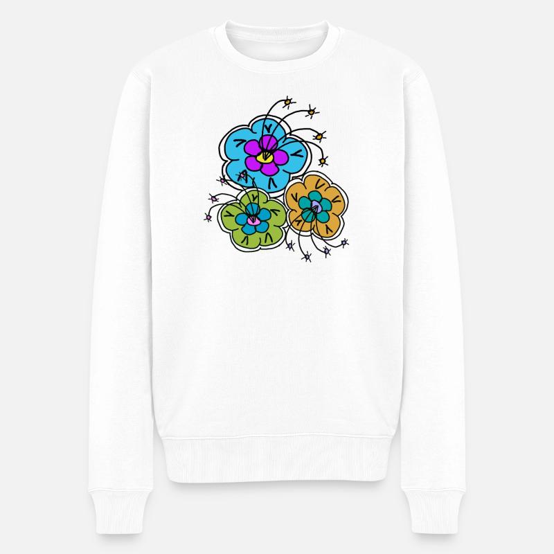 Farbenfrohe Blumen Blume Blumenstrauß Retro    - Männer Premium Bio Pullover - Weiß