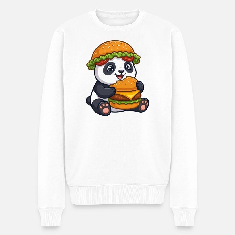  Süßer Panda mit Burger Cartoon - Männer Premium Bio Pullover - Weiß