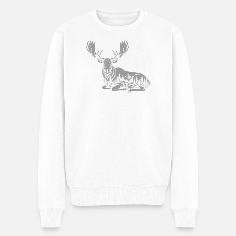 Elch - Männer Premium Bio Pullover - Weiß