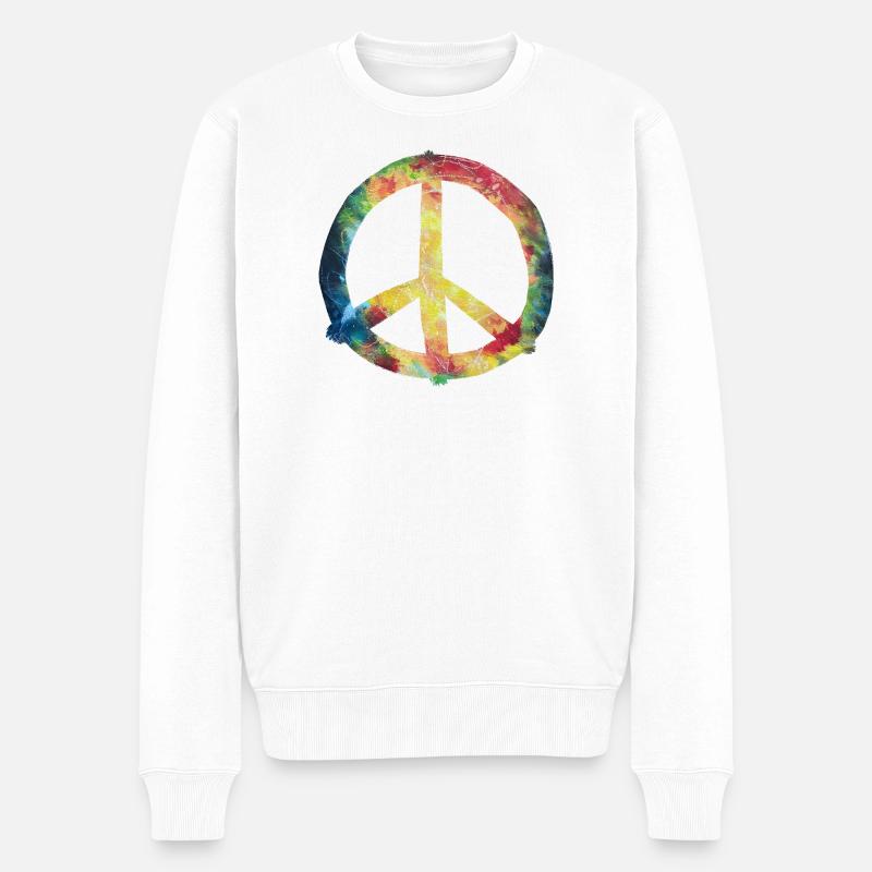 Bunter Peace-Zeichen Tie-Dye - Männer Premium Bio Pullover - Weiß