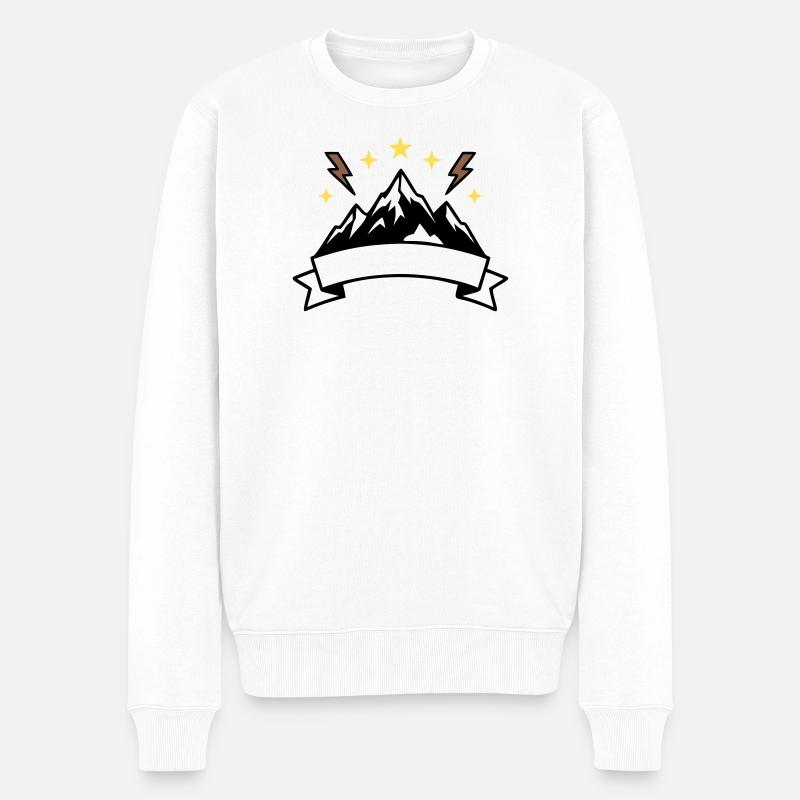 Berge Banner Textfeld Wappen - Männer Premium Bio Pullover - Weiß