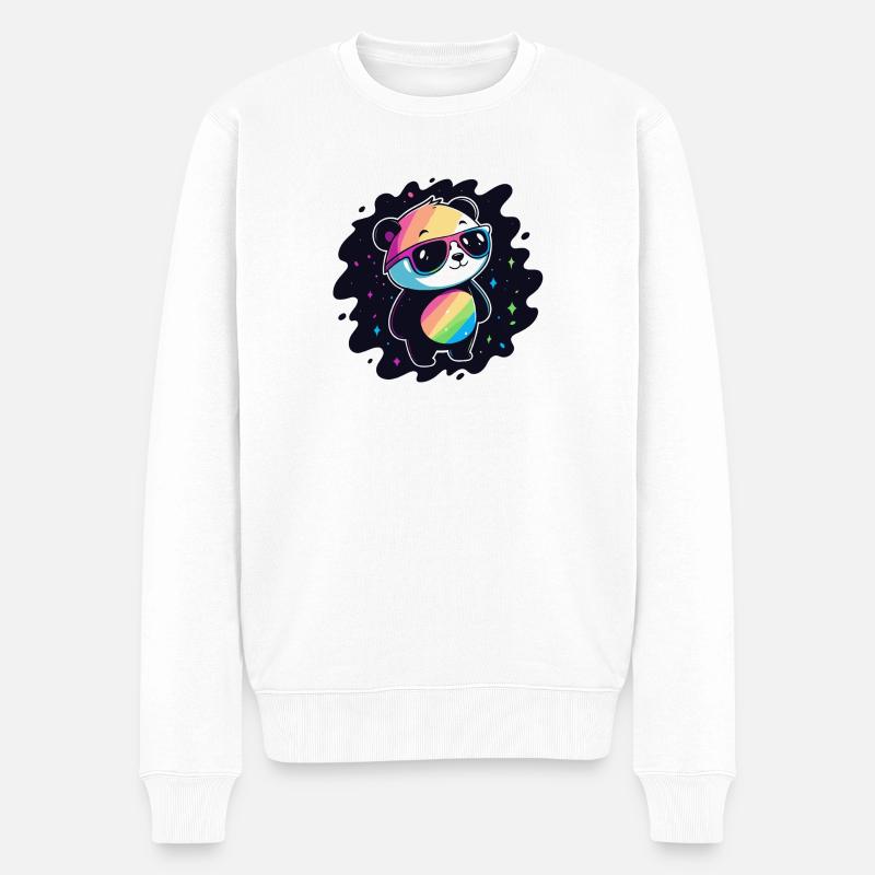 Panda Rainbow Galaxy Coole Brillen - Männer Premium Bio Pullover - Weiß
