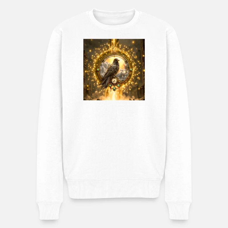 Rabe im Leuchtenden Ring - Männer Premium Bio Pullover - Weiß
