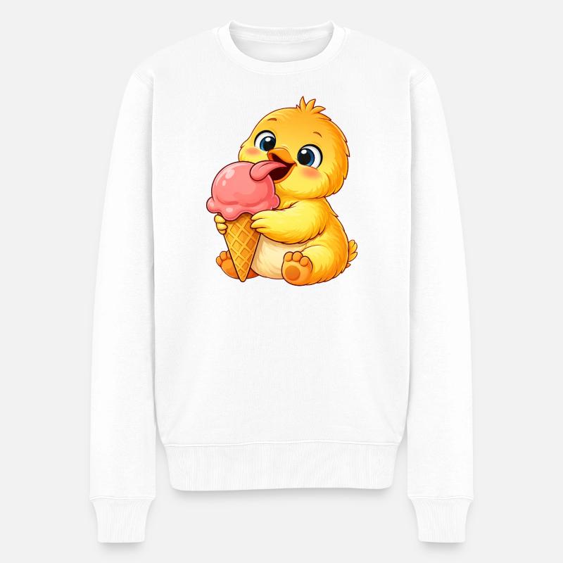 Süßes Küken mit Eis Cartoon - Männer Premium Bio Pullover - Weiß