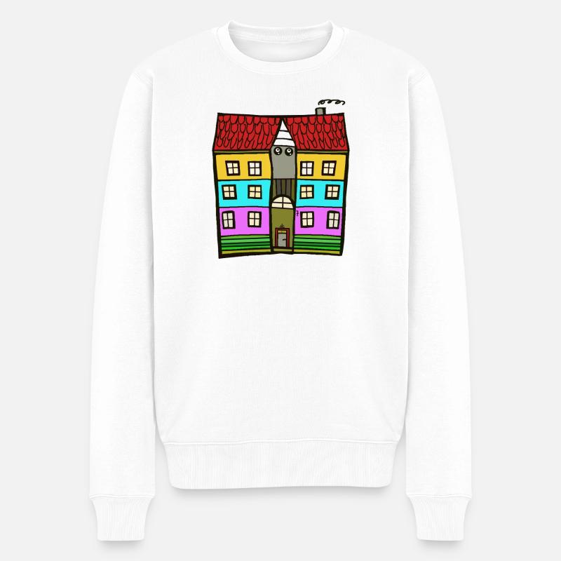 Buntes Haus Illustration Wohnhaus - Männer Premium Bio Pullover - Weiß