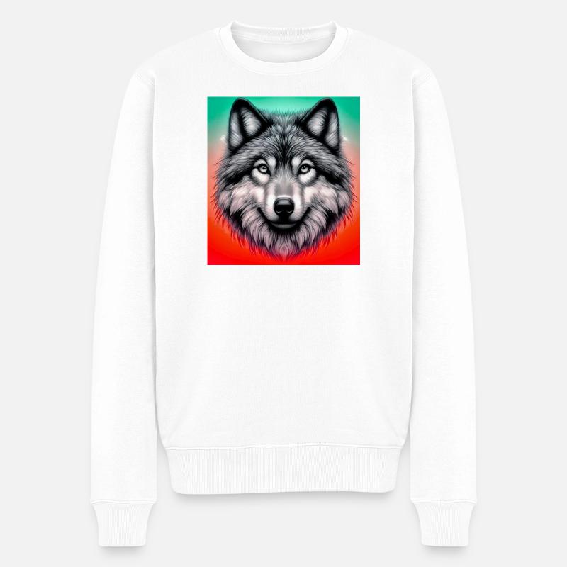 Wolf - Männer Premium Bio Pullover - Weiß