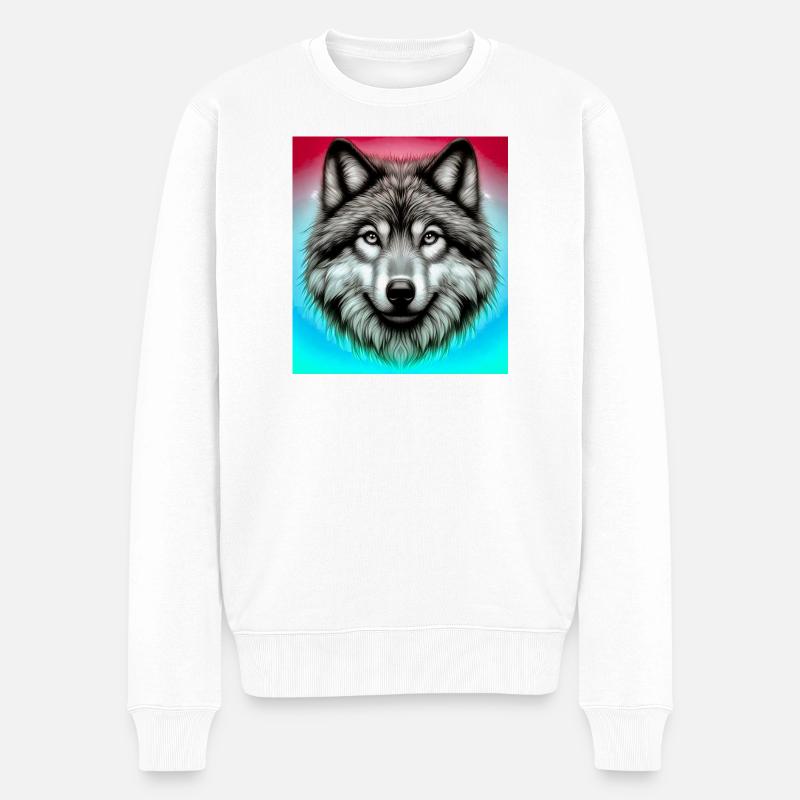 Wolf - Männer Premium Bio Pullover - Weiß
