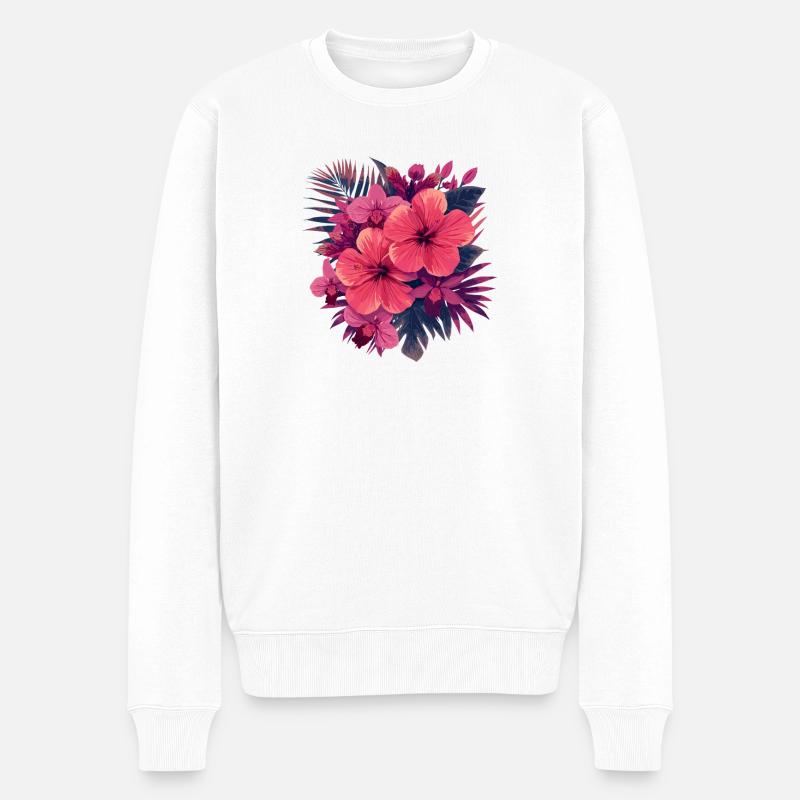 Hibiskusblütenstrauß in Pink-Palette - Männer Premium Bio Pullover - Weiß