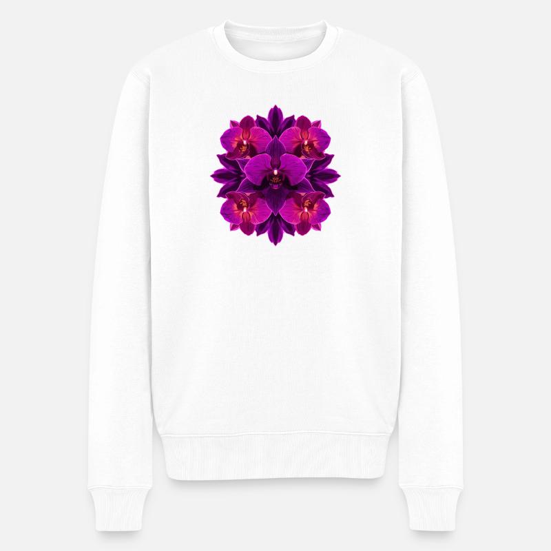 Mandala Orchidee Lila Glow - Männer Premium Bio Pullover - Weiß
