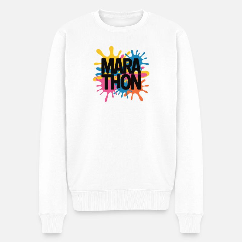 Farbsplash Marathon - Männer Premium Bio Pullover - Weiß