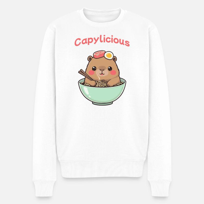 Ramen Capybara Rose – Chemise Mignonne Kawaii - Pull Premium bio Homme - blanc