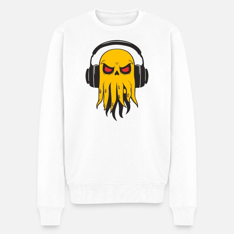 Gelber Tentakel mit Kopfhörern - Männer Premium Bio Pullover - Weiß