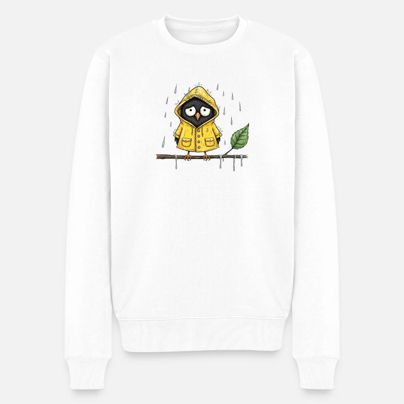 Chouette pluvieuse en imperméable jaune - Pull Premium bio Homme - blanc
