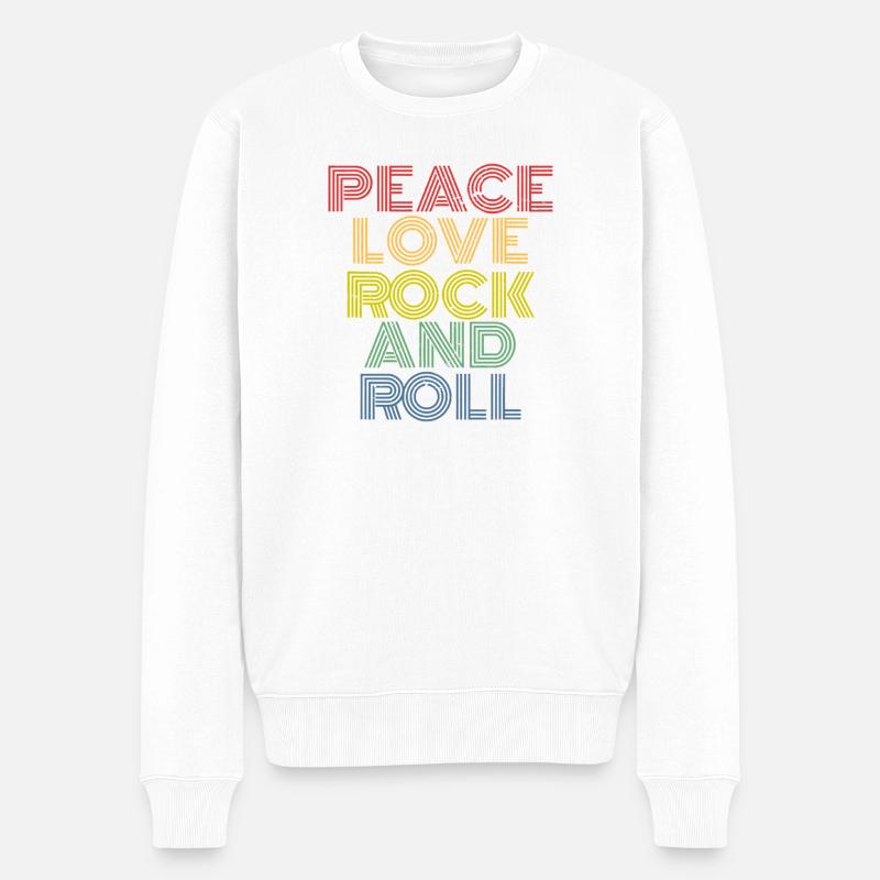 Frieden, Liebe, Rock'n'Roll, Regenbogenlinien, - Männer Premium Bio Pullover - Weiß