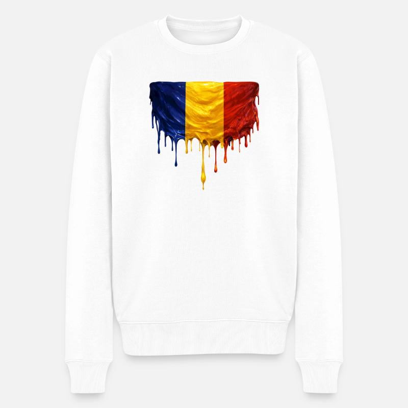 Rumänien flagge Tropfenkunst - Männer Premium Bio Pullover - Weiß