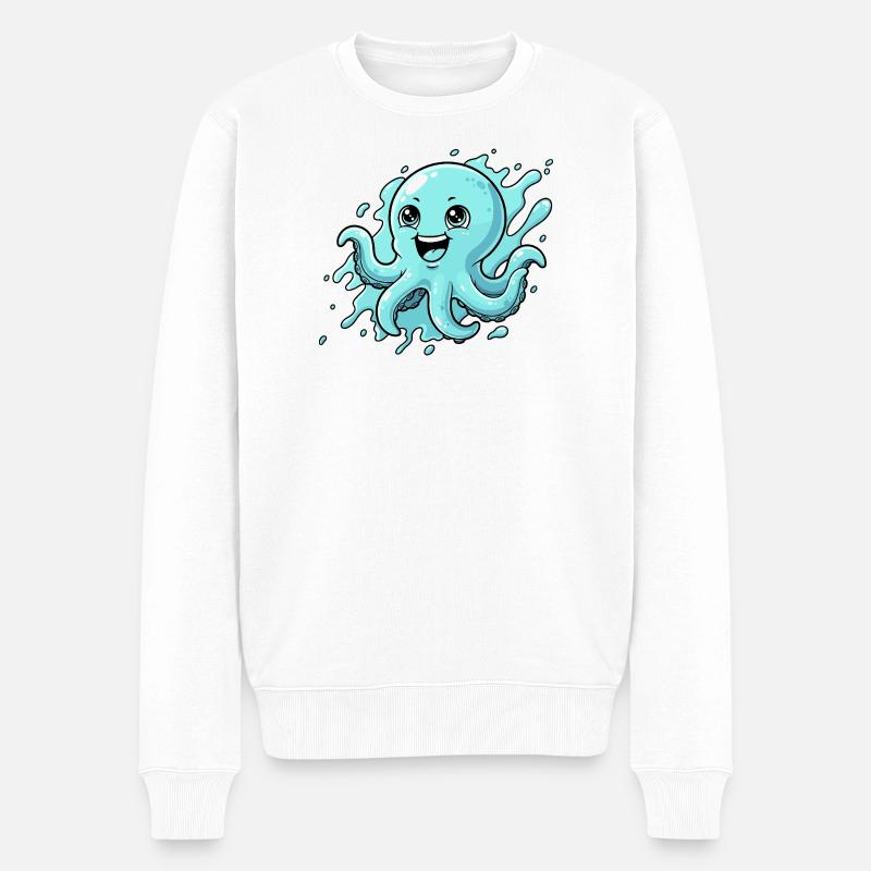 Joyeux dessin animé Pieuvre - Pull Premium bio Homme - blanc