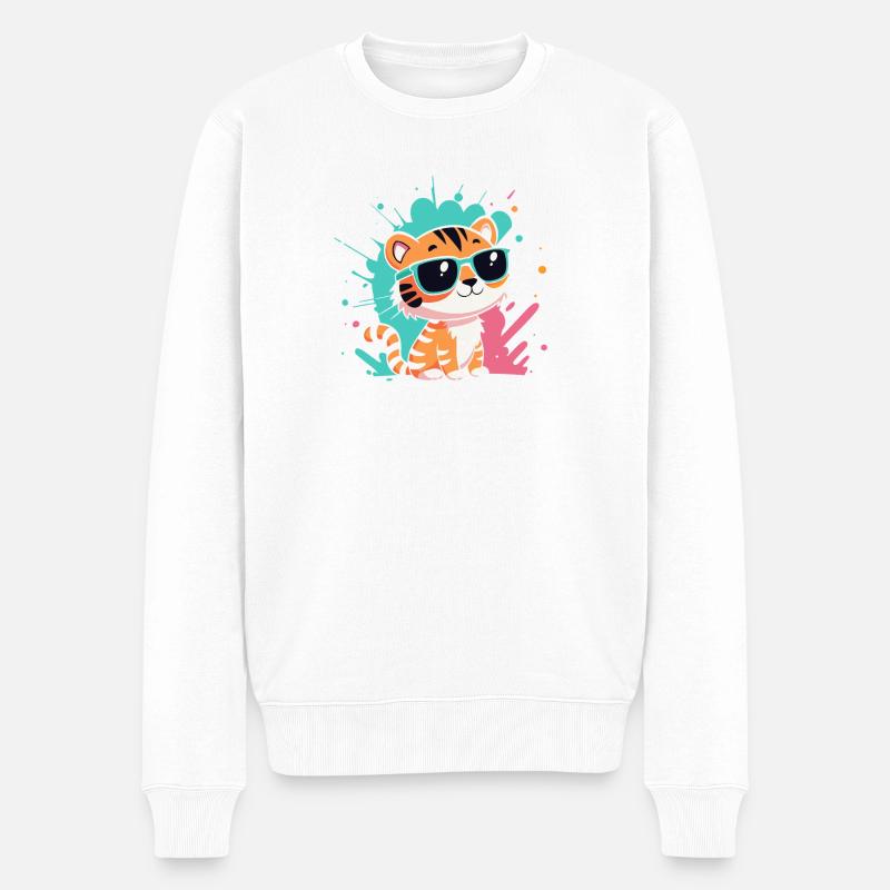 Tiger Chic bunte Sonnenbrillen - Männer Premium Bio Pullover - Weiß