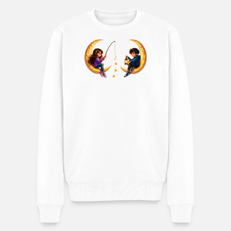 Junge Mädchen Halbmond - Männer Premium Bio Pullover - Weiß
