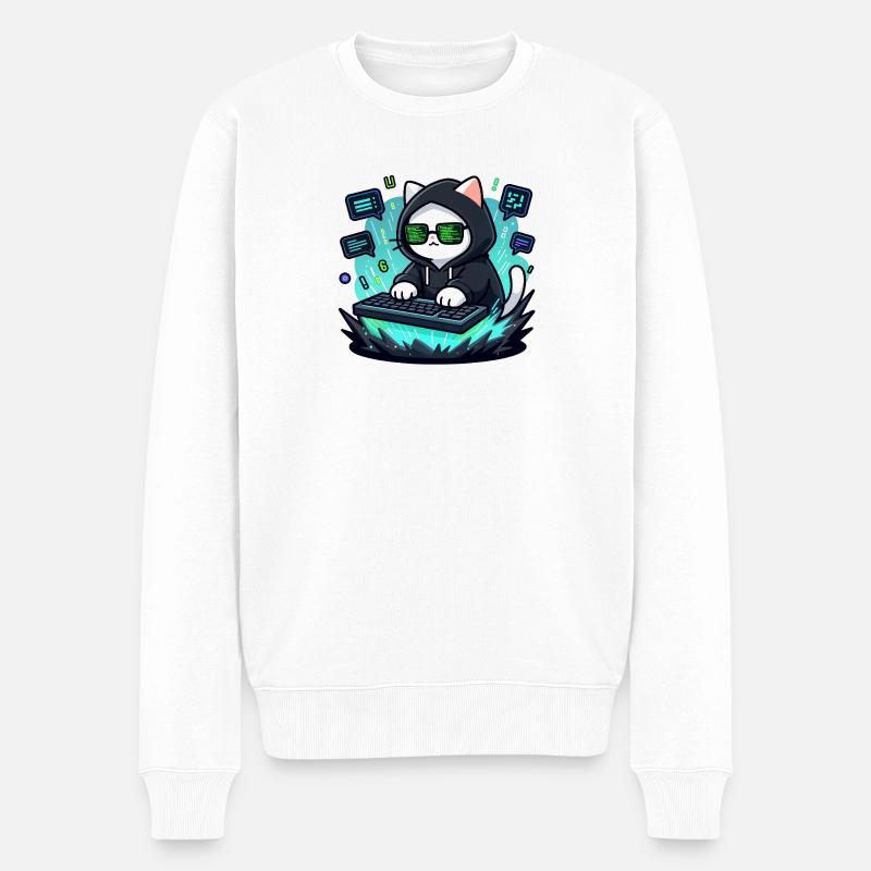 Chat Hacker - Pull Premium bio Homme - blanc