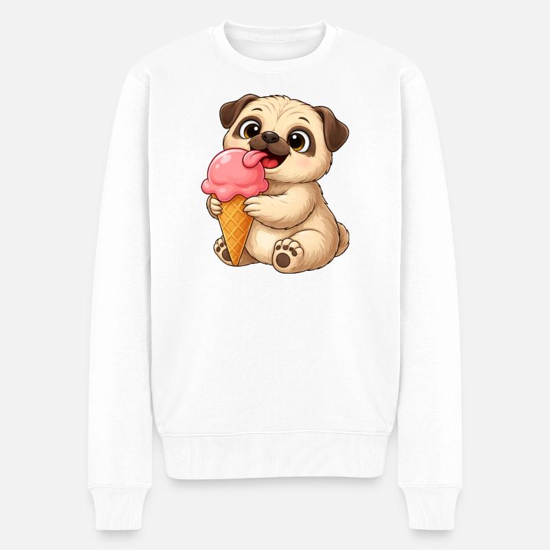 Süßer Hund mit Eis Cartoon - Männer Premium Bio Pullover - Weiß