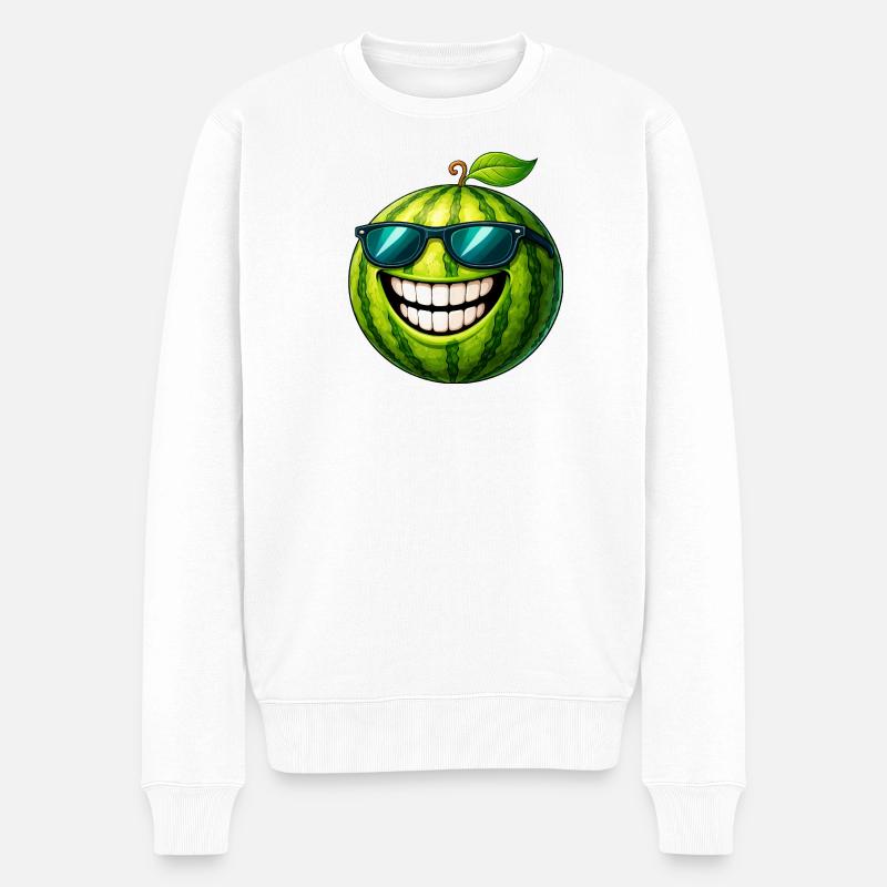 Coole Wassermelone mit Sonnenbrille - Männer Premium Bio Pullover - Weiß