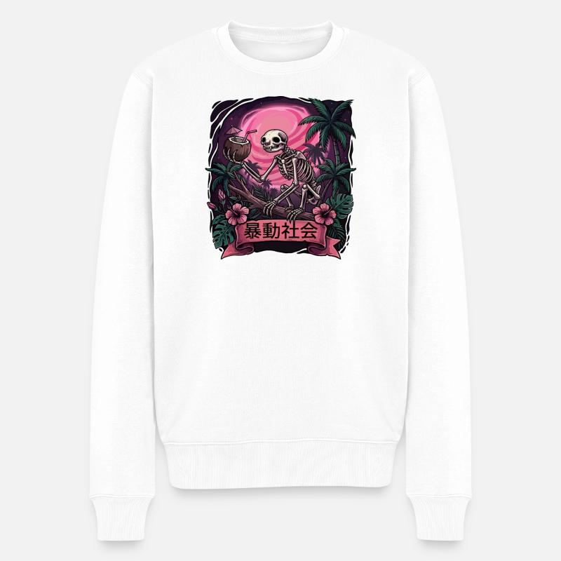 Singe Squelette Lune Néon - Pull Premium bio Homme - blanc