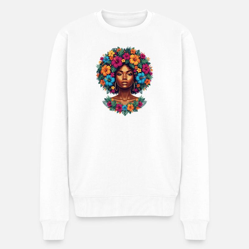 Blütenkronen Afro-Porträt - Männer Premium Bio Pullover - Weiß