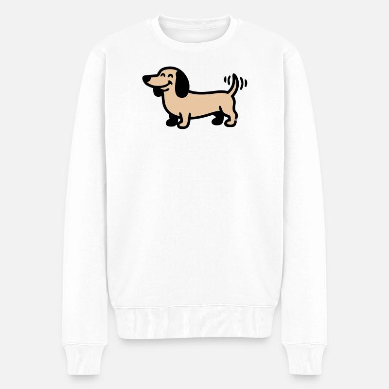 Fröhlicher Dackel Hund Comic - Männer Premium Bio Pullover - Weiß