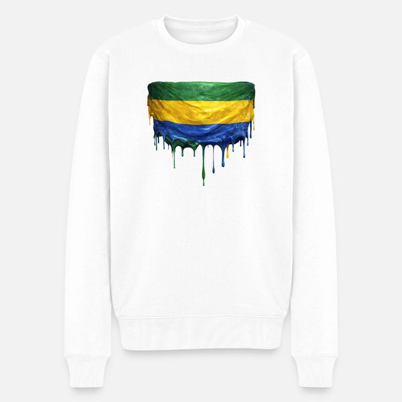 Gabon Flagge in Tropfenkunst - Männer Premium Bio Pullover - Weiß