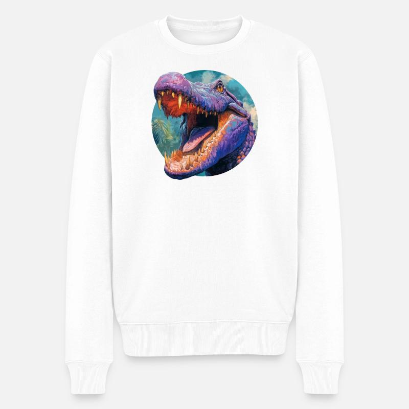 Buntes Dinosaurier-Design - Männer Premium Bio Pullover - Weiß