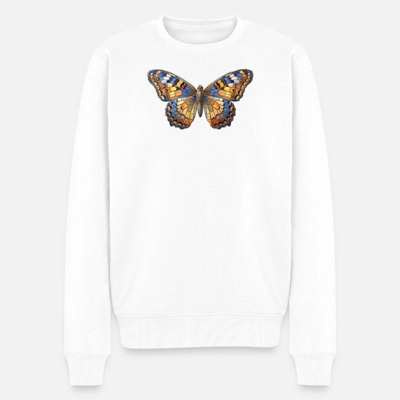 Schmetterling Mosaik - Kunst Geschenk - Männer Premium Bio Pullover - Weiß