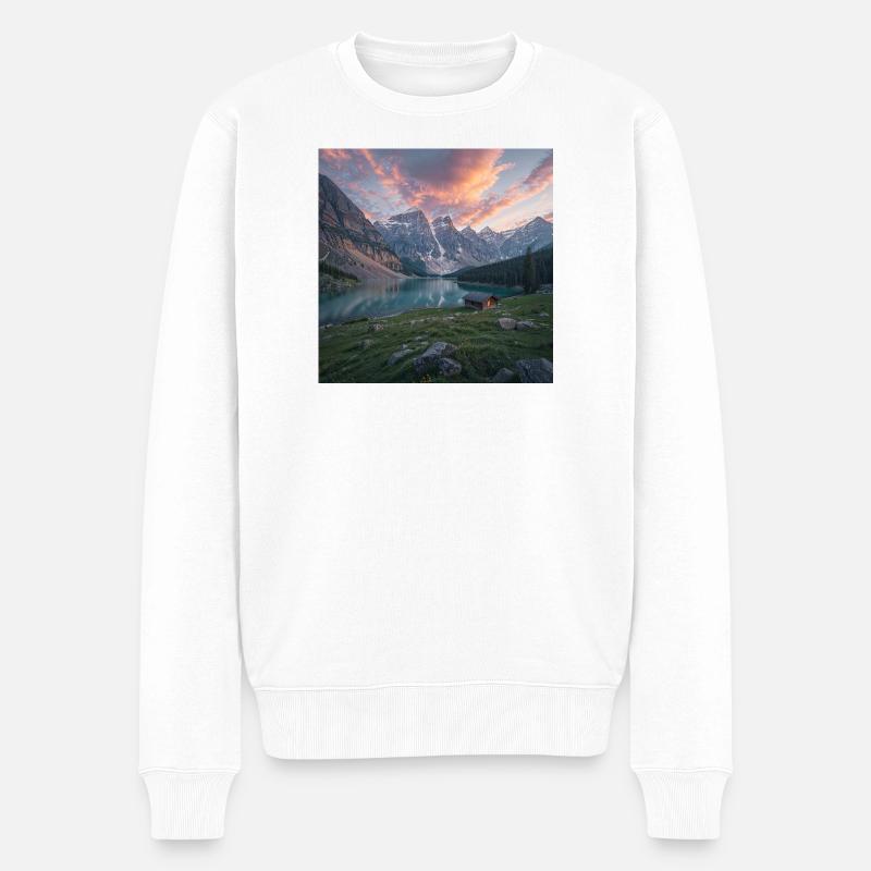 Alpenrefugium am Bergsee - Männer Premium Bio Pullover - Weiß