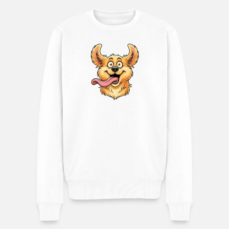 Fröhliches Hundegesicht mit Zunge - Männer Premium Bio Pullover - Weiß