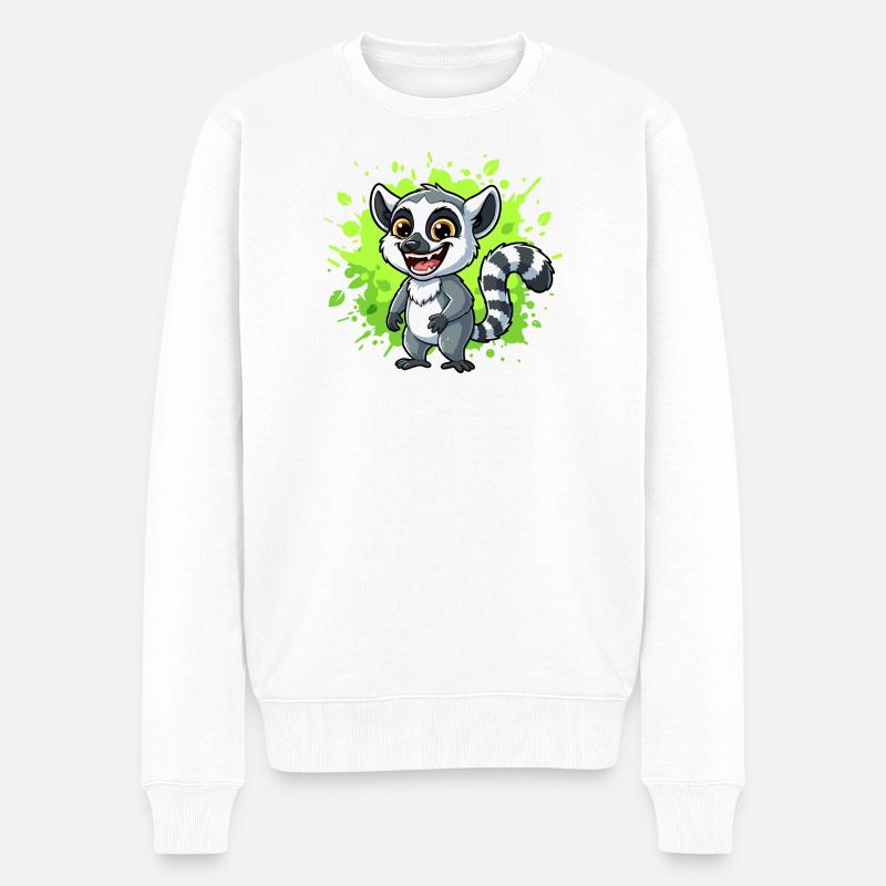 Lemur Neon Spritzer - Männer Premium Bio Pullover - Weiß