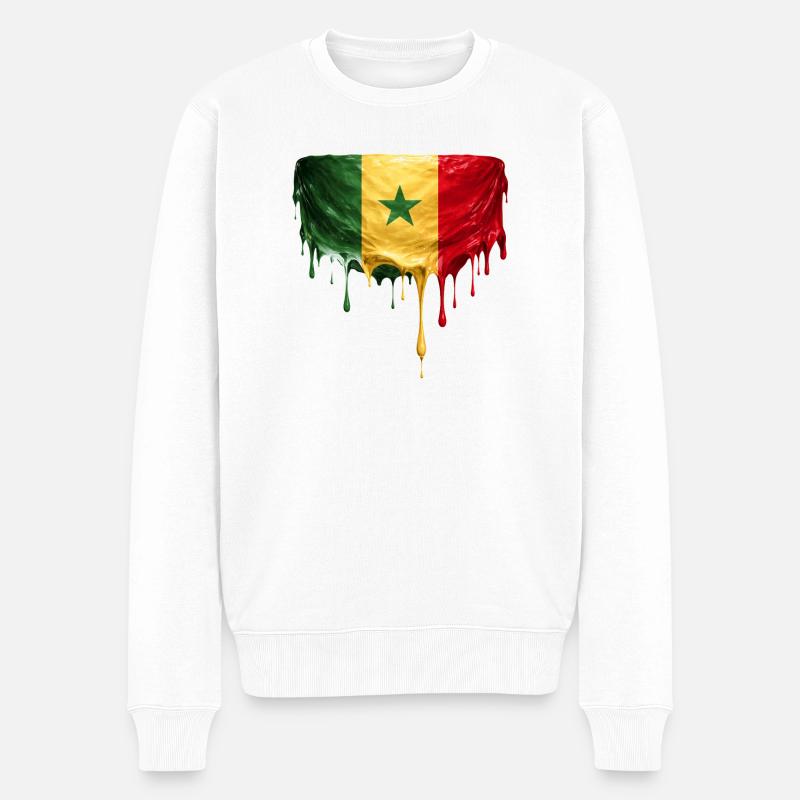 Senegal Flagge Tropfenkunst - Männer Premium Bio Pullover - Weiß