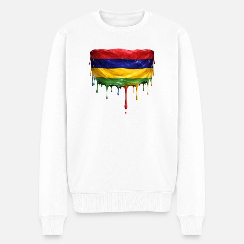 Mauritius Flagge Tropfenkunst - Männer Premium Bio Pullover - Weiß