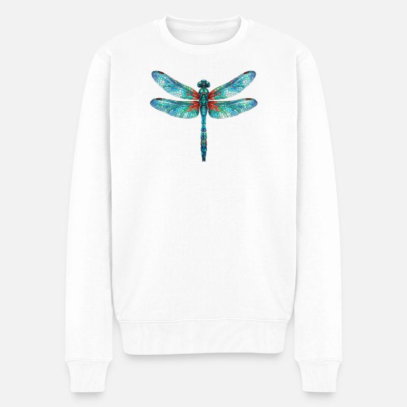 Libelle Mosaik Kunst — Aquarell Print - Männer Premium Bio Pullover - Weiß
