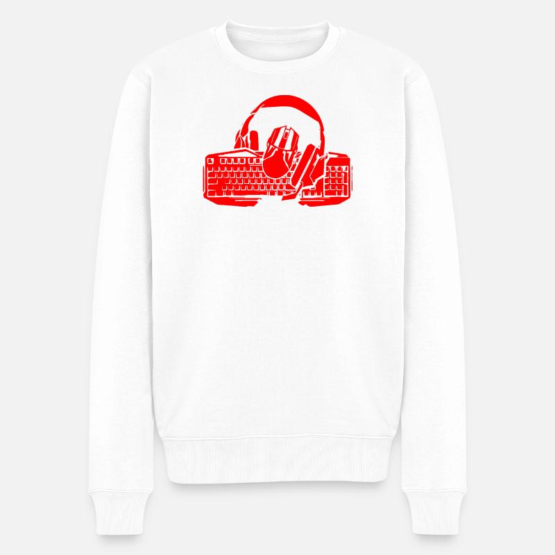 Clavier et casque rétro - Pull Premium bio Homme - blanc