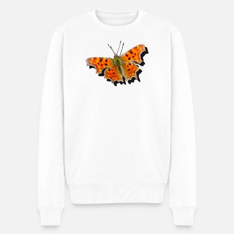 Orange Schmetterling C-Falter - Männer Premium Bio Pullover - Weiß
