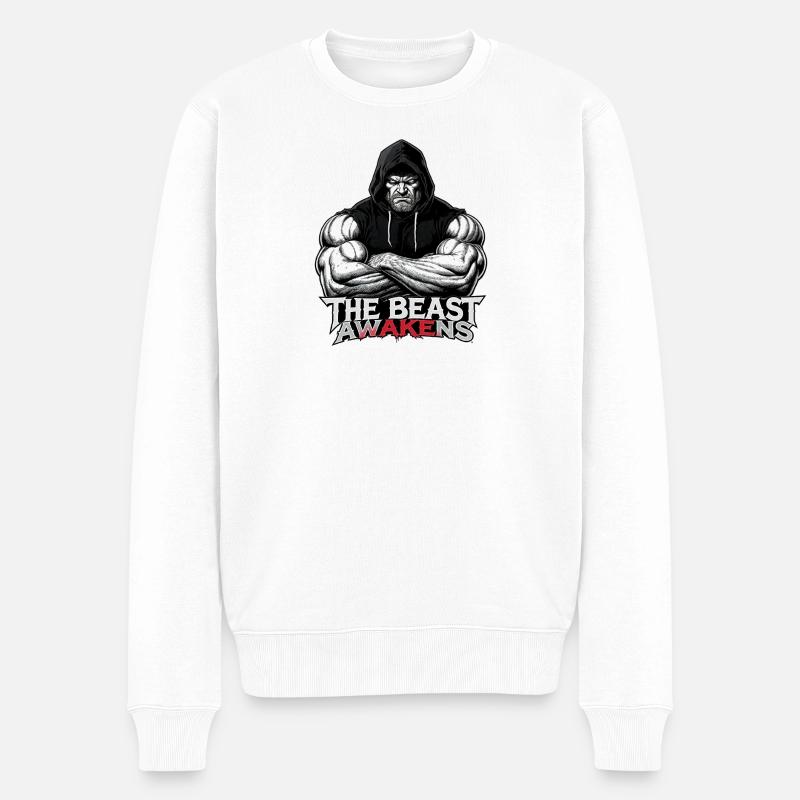 Beast erwacht mit Kapuzenkraft - Männer Premium Bio Pullover - Weiß