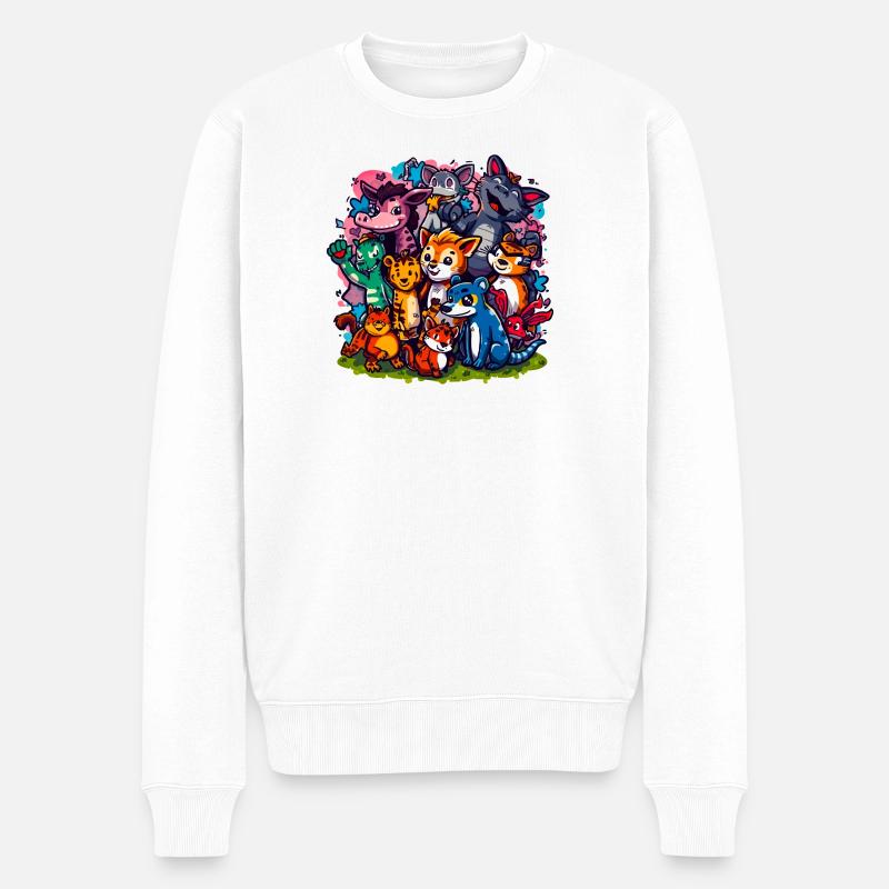 Cartoonfarben der Tiergruppe - Männer Premium Bio Pullover - Weiß