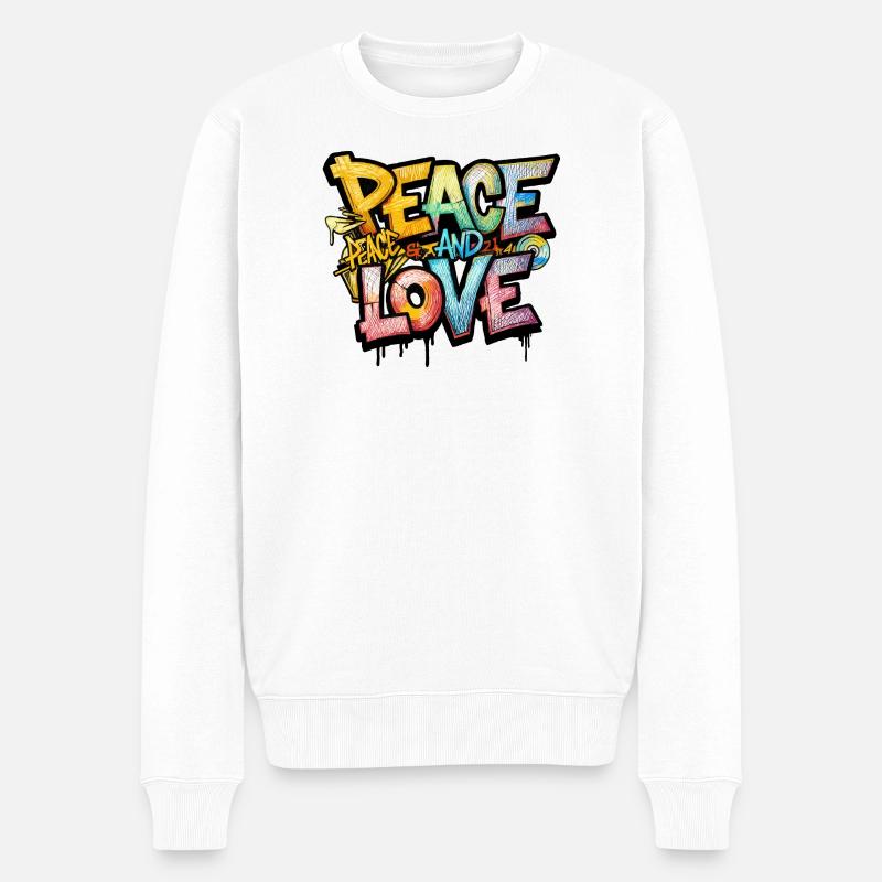 Graffiti paix et amour - Pull Premium bio Homme - blanc